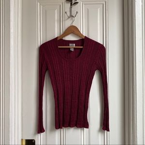 Chico’s Burgundy Red Glitter Ribbed Knit Sweater